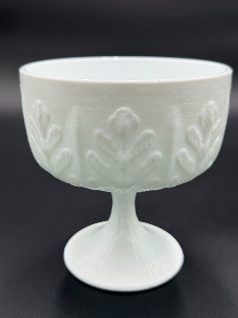 Vintage FTD 1978 White Milk Glass Oak Leaf Pedestal Compote Bowl